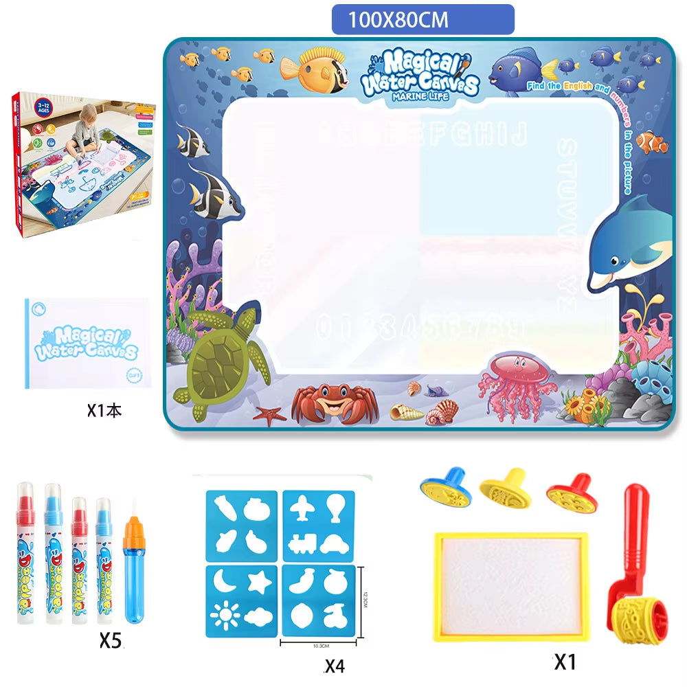 100X80Cm Magic Water Drawing Mat Coloring Doodle with Reusable Magic Pens Montessori Painting Board Educational Toys Kids Gifts